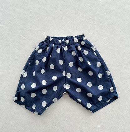 Summer New Arrival Casual Unisex Blue Denim Polka Dots Thin Shorts