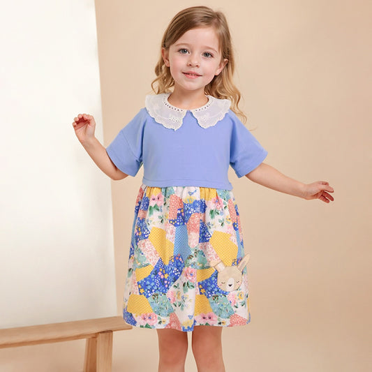 Summer Colorful Dress for Girls, European and American Cute Animals Cartoon Printed Dress