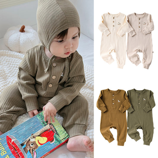 Spring New Arrival Baby Unisex Long Sleeves Cartoon Horse Embroidered Pattern Rompers