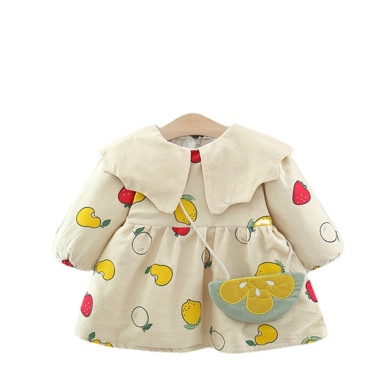 Autumn and Winter New Arrival Baby Girls Long Sleeves Fruits Print Dress