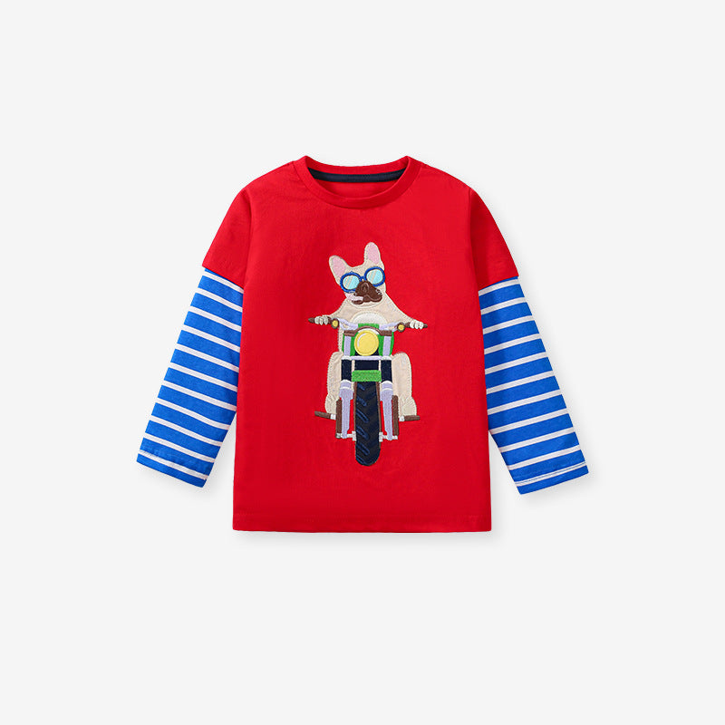 Arrival Autumn Boys’ Patchwork Long Sleeves Cartoon Pattern T-Shirt In European And American Style For Summer