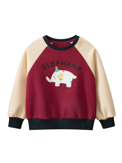 Spring Arrival Kids Girls Cartoon Print Crew Neck Long Sleeves Color Patchwork Top Sweatshirt