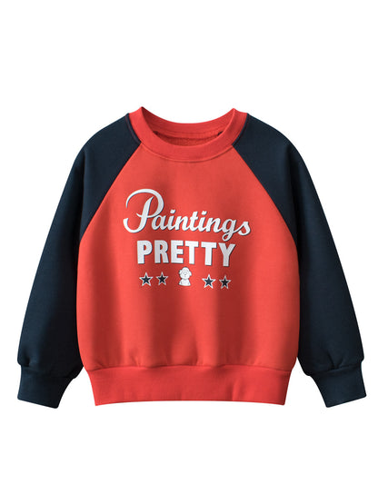 Autumn Baby Kids Boys Letters Pattern Color Patchwork Long Sleeves Crew Neck Top Pullover