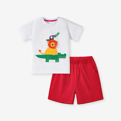 Summer Baby Kids Animals Cartoon Pattern T-shirt and Shorts Clothing Set for Boys