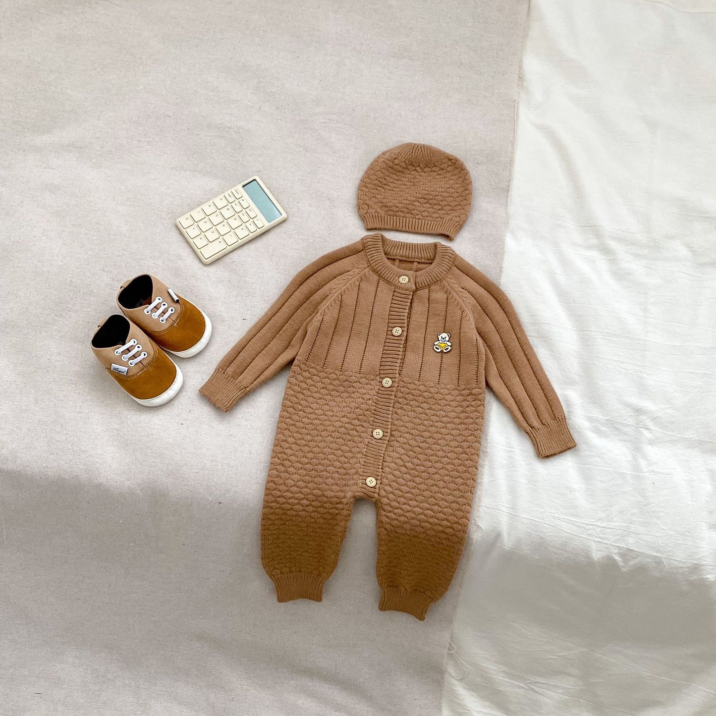 Arrival Autumn Baby Unisex Long Sleeves Teddy Pattern Knitted Romper