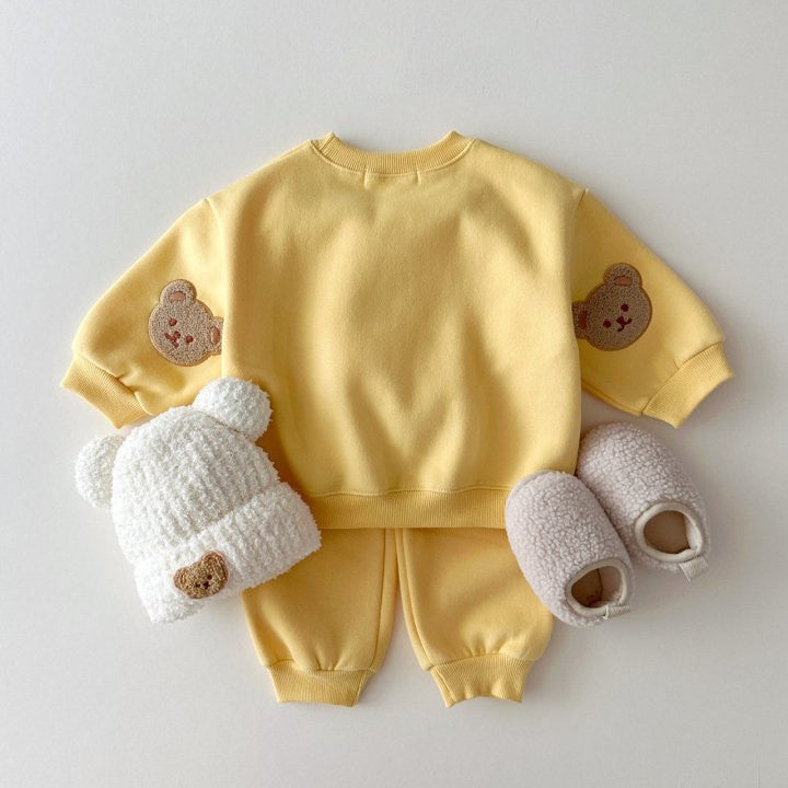 Conjunto de ropa unisex de otoño para bebés y niños, informal, con estampado de osito de peluche, de manga larga y pantalones 