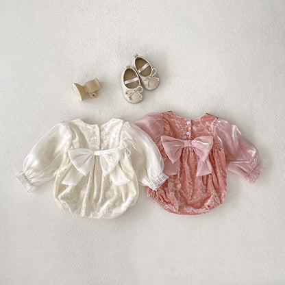 Spring/Autumn Baby Girls Velvet Design Long Sleeves Square Neck Solid Color Onesies