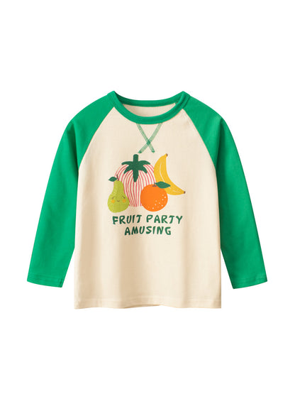 Arrival Kids Girls Fruits Printed Crew Neck Long Sleeves Color Patchwork Shirt