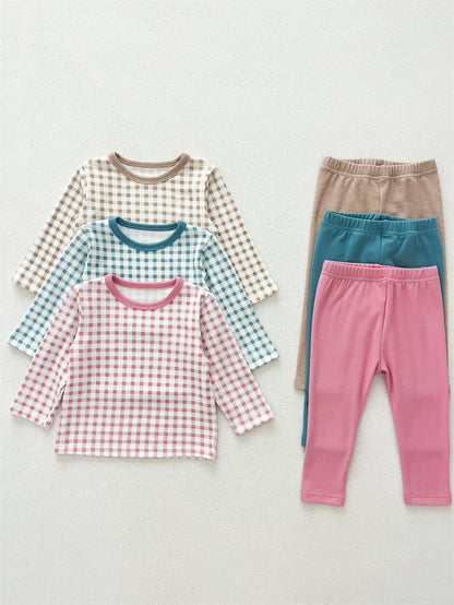 Arrival Spring Baby Girls Long Sleeves Plaid Design Top and Bottom Set – Clothing Set