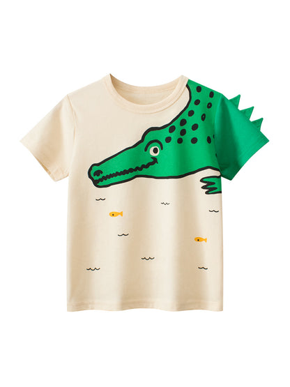 Boys’ Cartoon Alligator Print T-Shirt In European And American Style