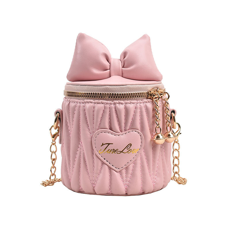 Stylish Pleated Carry-On Girls’ Portable Zipper Princess Crossbody Barrel Bag