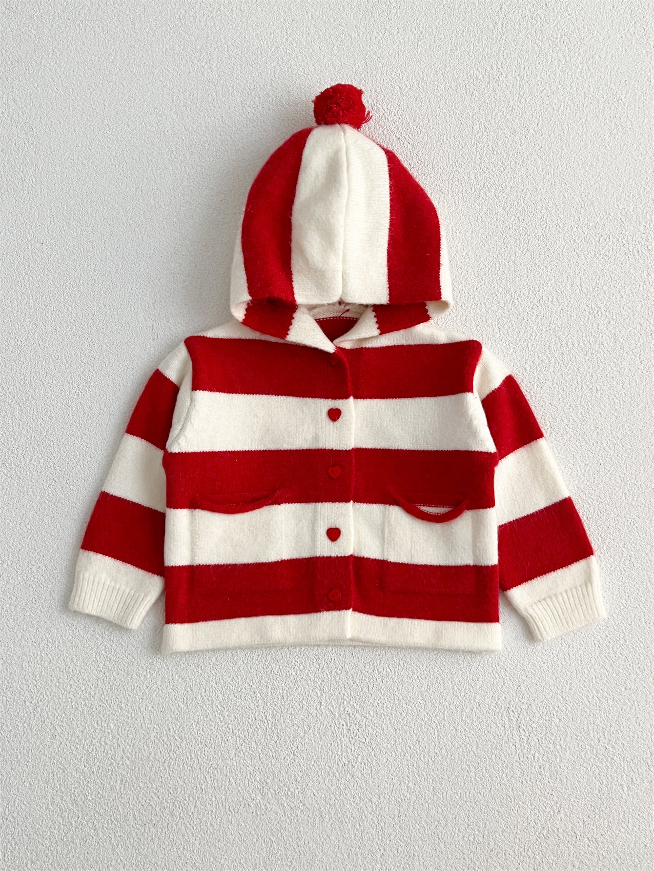 Arrival Baby Kids Girls Striped Color Patchwork Single Breasted Knitwear Hoodie