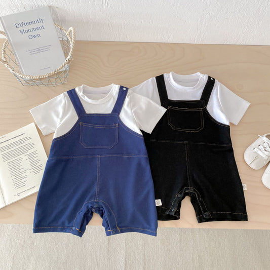 New Arrival Summer Baby Kids Boys Solid Color Short Sleeves T-Shirt And Thin Overalls Romper – Brother Matching Set