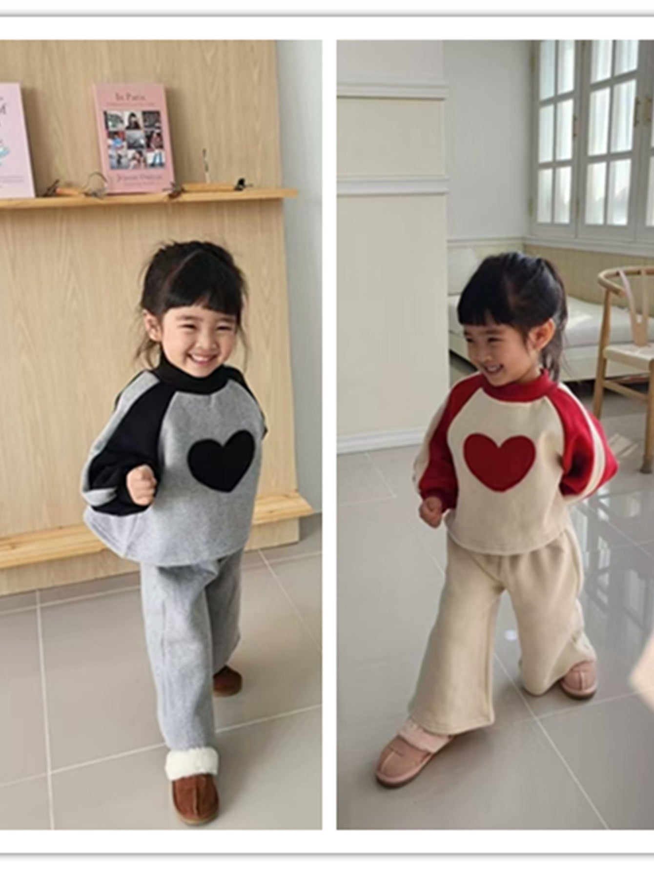 Winter Hot Selling Baby Girls Long Sleeves Simple Heart Pattern Top Pullover and Trousers Set