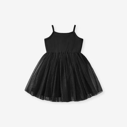 Summer New Arrival Baby Kids Girls Sleeveless Solid Color Black Tulle Dress