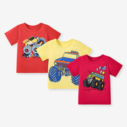 Boys’ Suv Cartoon Pattern Short Sleeves T-shirt in European and American Style for Summer