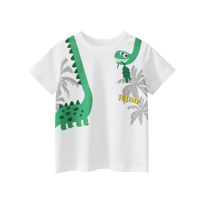 Camiseta para niño con estampado de letras y dinosaurios de dibujos animados en estilo europeo y americano