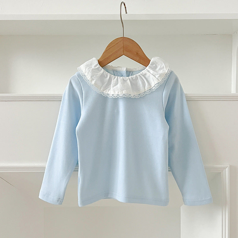 Autumn New Arrival Baby Kids Girls Soft Comfortable Simple Long Sleeves Top Base Shirt with Collar