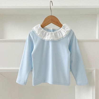 Autumn New Arrival Baby Kids Girls Soft Comfortable Simple Long Sleeves Top Base Shirt with Collar