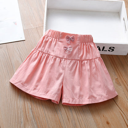 Summer Kids Girls Thin Soft Breathable Bows Attached Casual Shorts