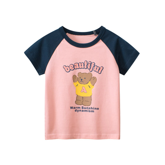 Bonita camiseta de patchwork con estampado de osos para niñas para el verano 