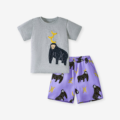 Summer Baby Kids Animals Cartoon Print T-shirt and Shorts Clothing Set for Girls