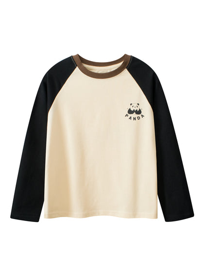 Arrival Girls Kids Cartoon Panda Pattern Crew Neck Long Sleeves Simple Top