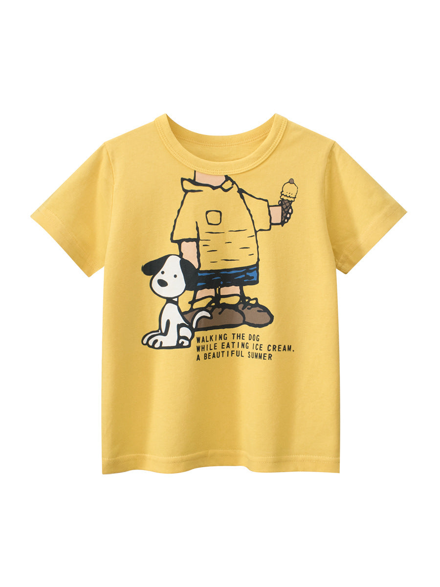 Boys’ Dogs Cartoon And Letters Print T-Shirt In European And American Style