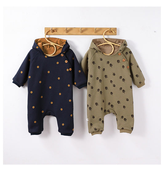 Autumn and Winter New Arrival Baby Unisex Simple Pattern Long Sleeves Casual Thickened Rompers