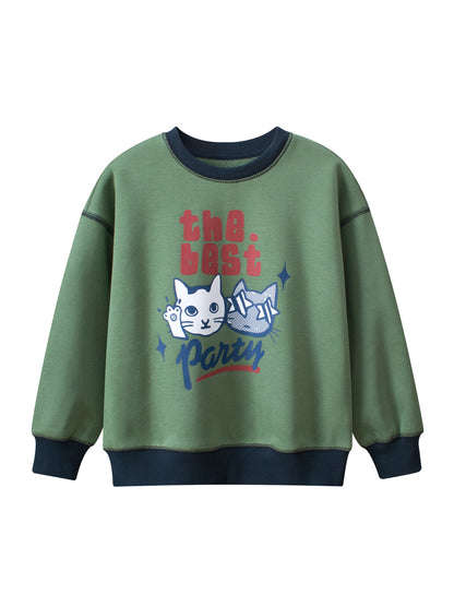 Arrival Kids Kitten Pattern Crew Neck Long Sleeves Warm Cozy Pullover