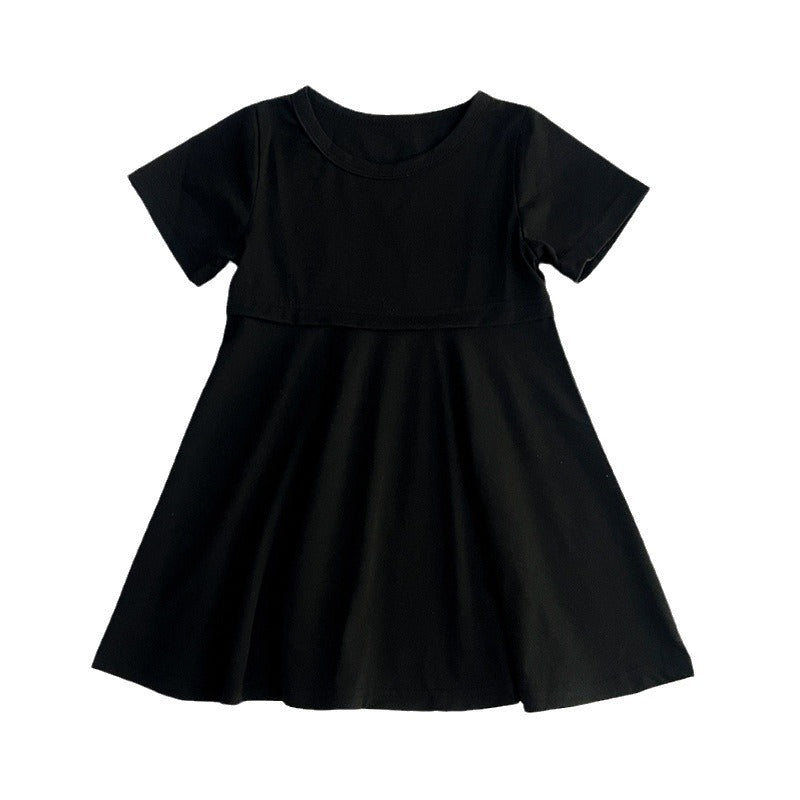 Vestido ajustado de manga corta de color negro liso para niñas de gran venta de verano 