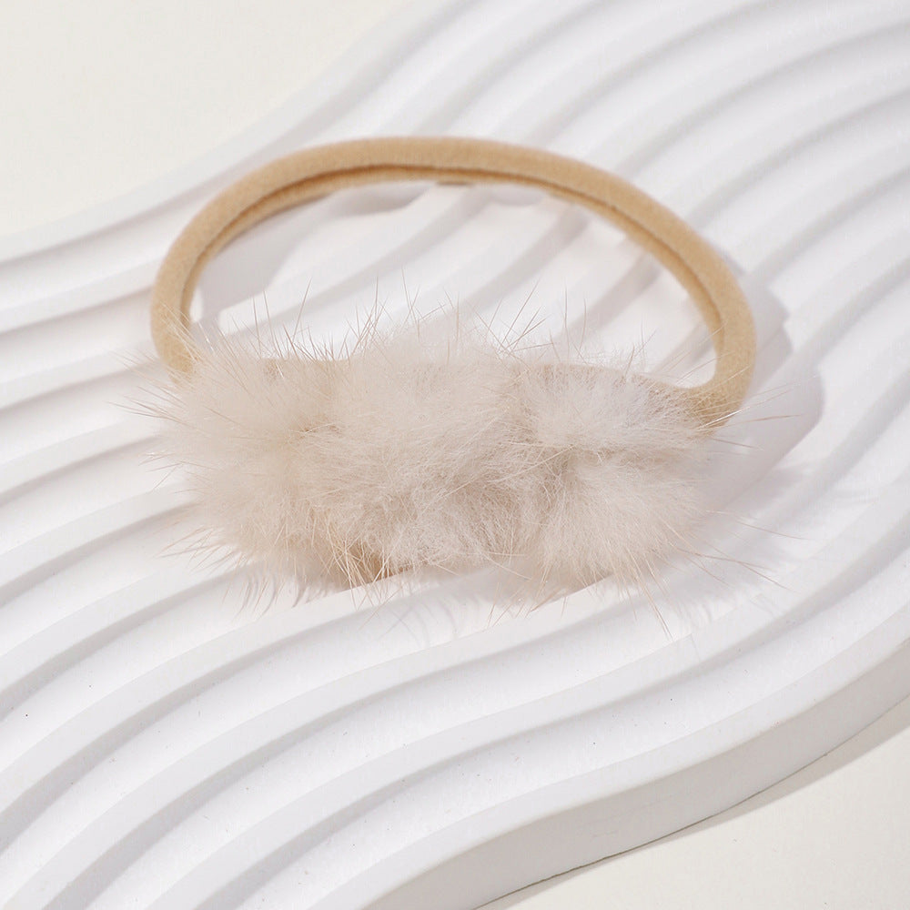 Soft and Comfortable Mink Baby Elastic Hairband with Pom Pom