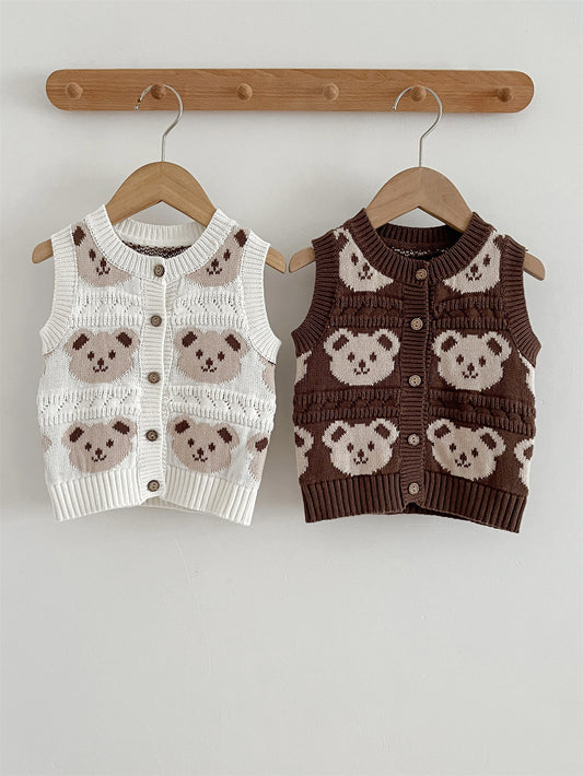 Adorable Infant Baby Kids Knitted Sleeveless Single Breasted Sweater