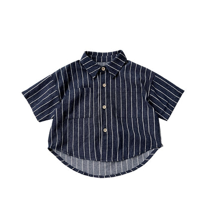 Baby Unisex Striped Pattern Single Breasted Summer Shirt