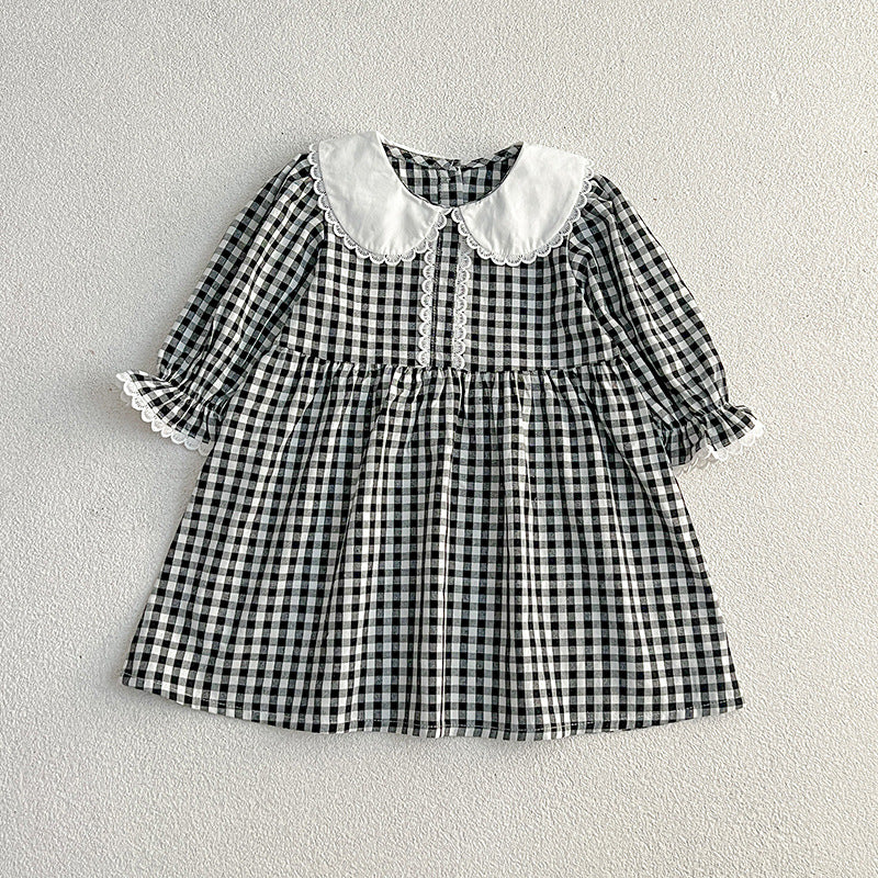 New Spring/Autumn Baby Black Plaid Onesies And Dress For Girls With Long Sleeves – Family Sister Matching Set