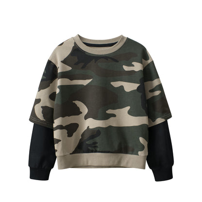 Baby Boy Kids Camouflage Pattern Crew Neck Long Sleeves Warm Cozy Pullover