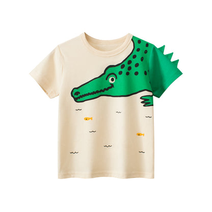 Boys’ Cartoon Alligator Print T-Shirt In European And American Style