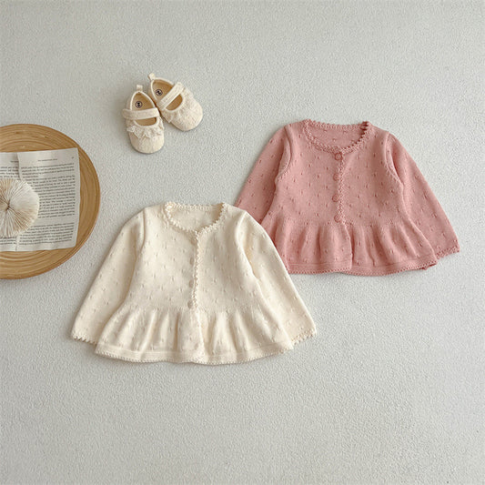 Solid Color Sweet Style Knitted Baby Girl Cardigans