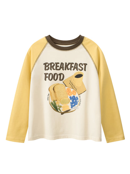 Spring Arrival Kids Girls Cartoon Print Crew Neck Long Sleeves Color Patchwork Top