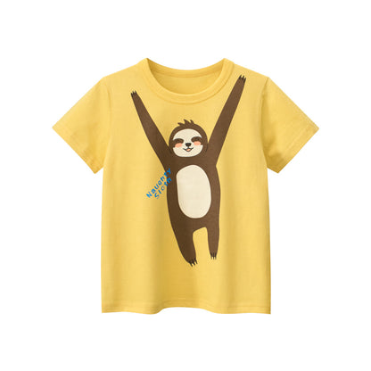 Boys’ Cartoon Naughty Monkey And Letters Print T-Shirt In European And American Style