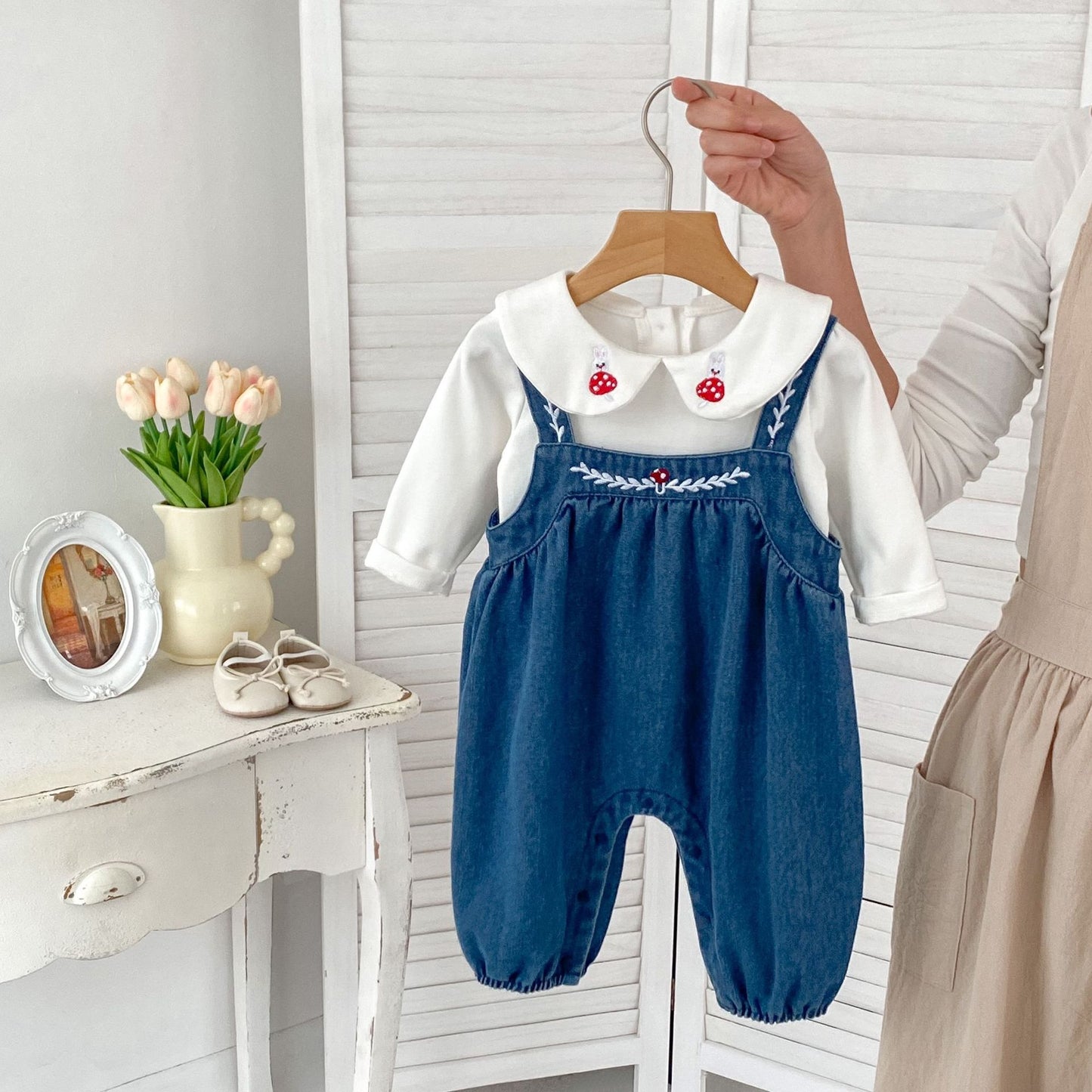 Arrival Autumn Baby Girls Long Sleeves Embroidered Top Shirt and Denim Overalls –  Clothing Set