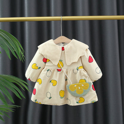 Autumn and Winter New Arrival Baby Girls Long Sleeves Fruits Print Dress