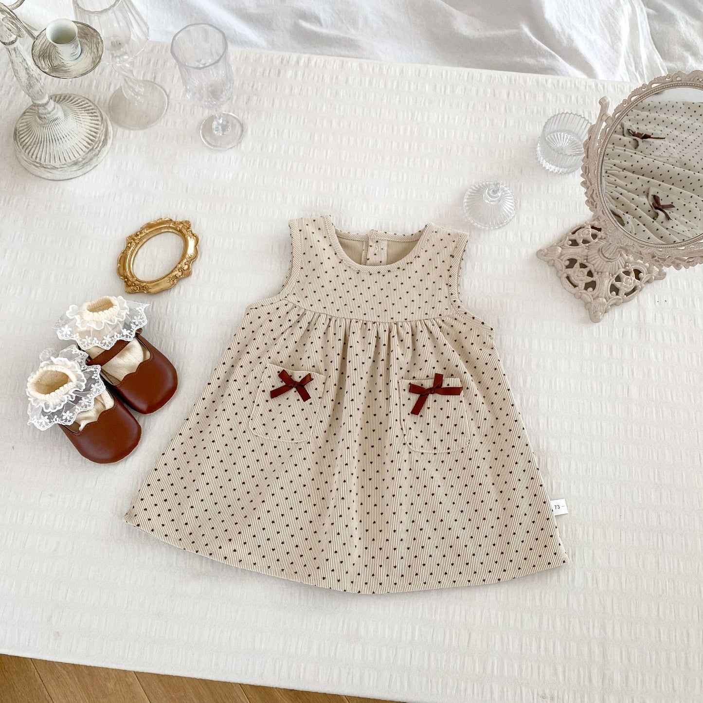 Autumn Baby Girls Long Sleeves Simple Knitted Top and Dots Pattern Sleeveless Dress – Clothing Set