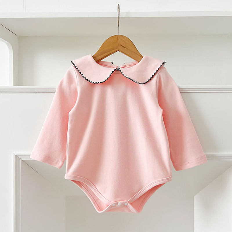 Spring Arrival Baby Girls Long Sleeves Peter Pan Collar Simple Onesies