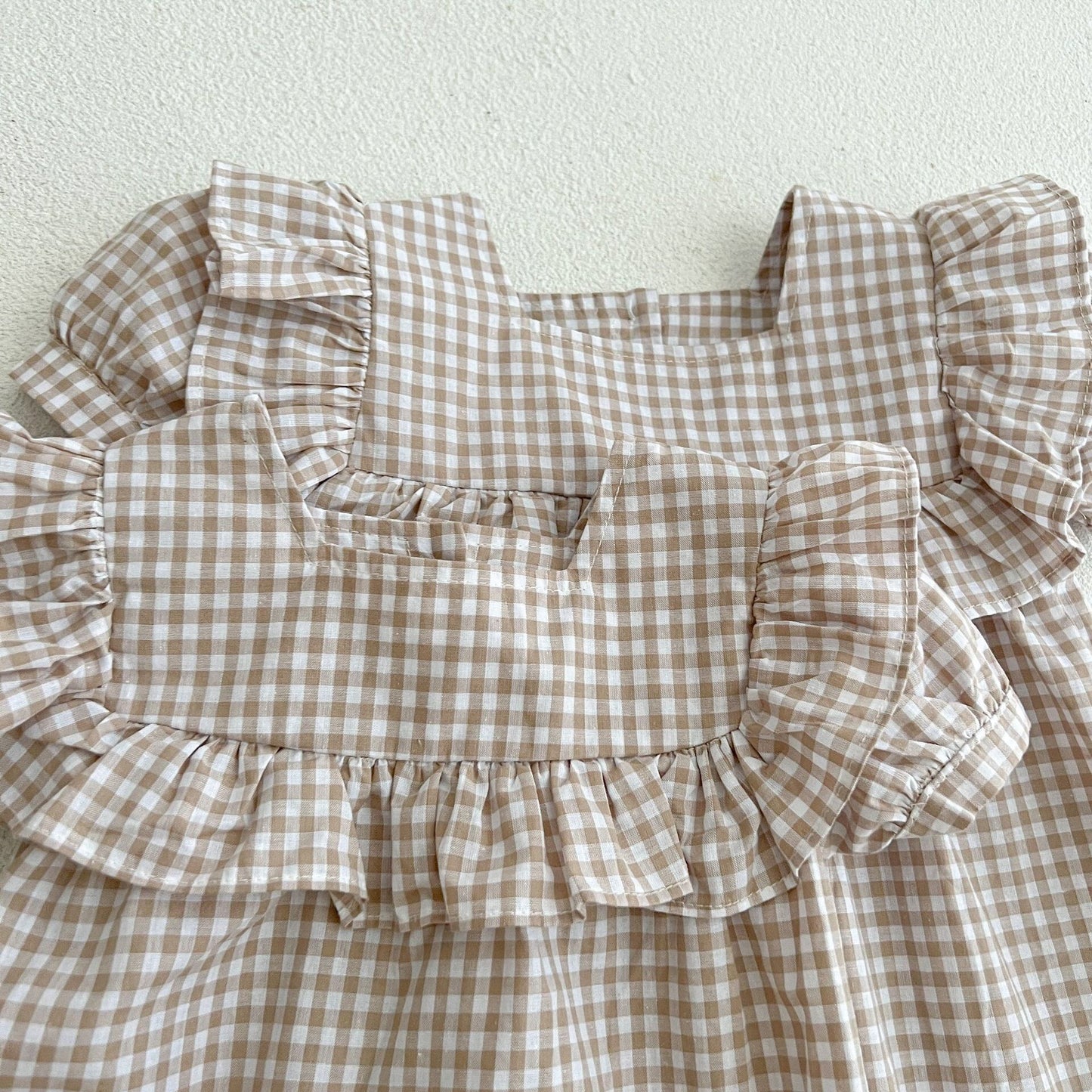 Baby Plaid Pattern Square Neck Puff Sleeves Onesies & Dress