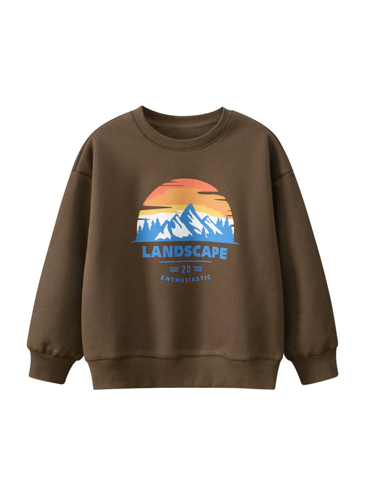 Winter New Arrival Boys Landscape Print Crew Neck Long Sleeves Thick Sweatshirt