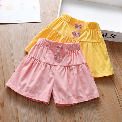 Summer Kids Girls Thin Soft Breathable Bows Attached Casual Shorts