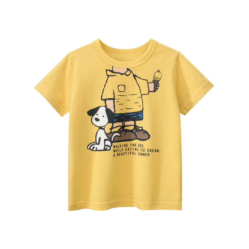 Boys’ Dogs Cartoon And Letters Print T-Shirt In European And American Style