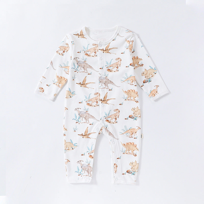 Autumn and Spring New Arrival Baby Unisex Animals Pattern Long Sleeves Crew Neck Single Breasted Rompers