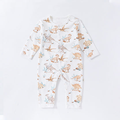 Autumn and Spring New Arrival Baby Unisex Animals Pattern Long Sleeves Crew Neck Single Breasted Rompers